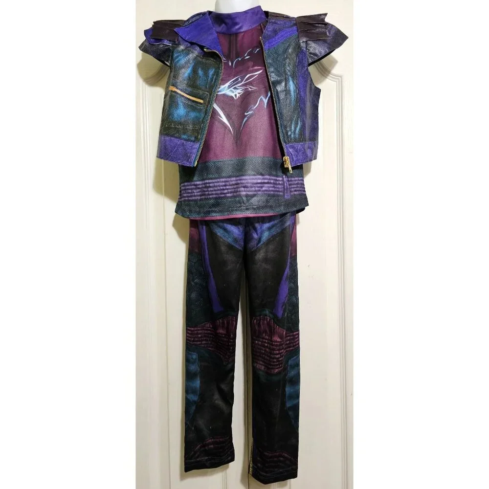 Disney Store Descendants Mal Costume Girls 4 Jacket Top Pants Gloves Halloween